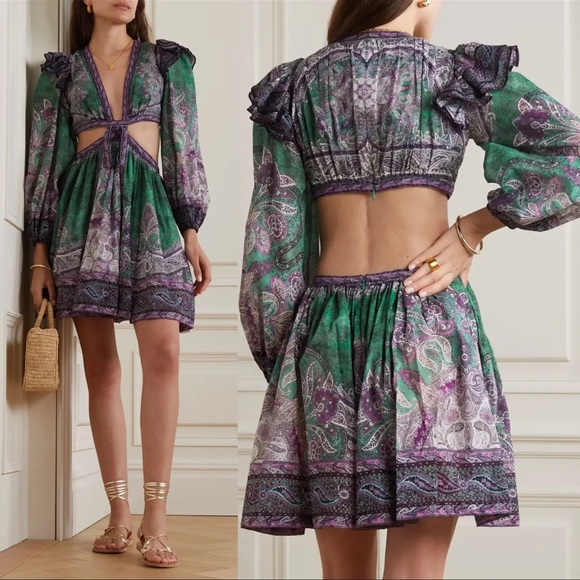 Zimmermann Dresses & Skirts - NWT Zimmermann Ruffle Mini Dress in Teal Paisley Zimmermann Size 2